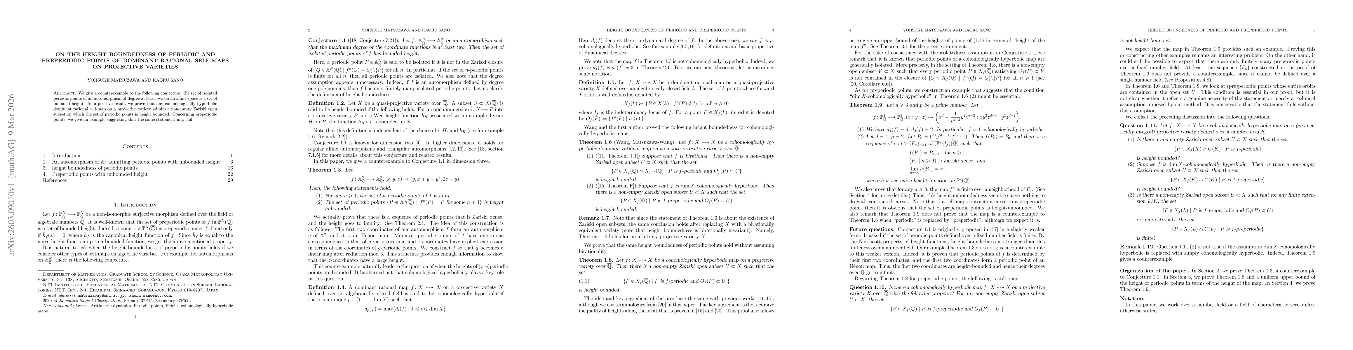 Thumbnail for On the height boundedness of periodic and preperiodic points of dominant rational self-maps on projective varieties