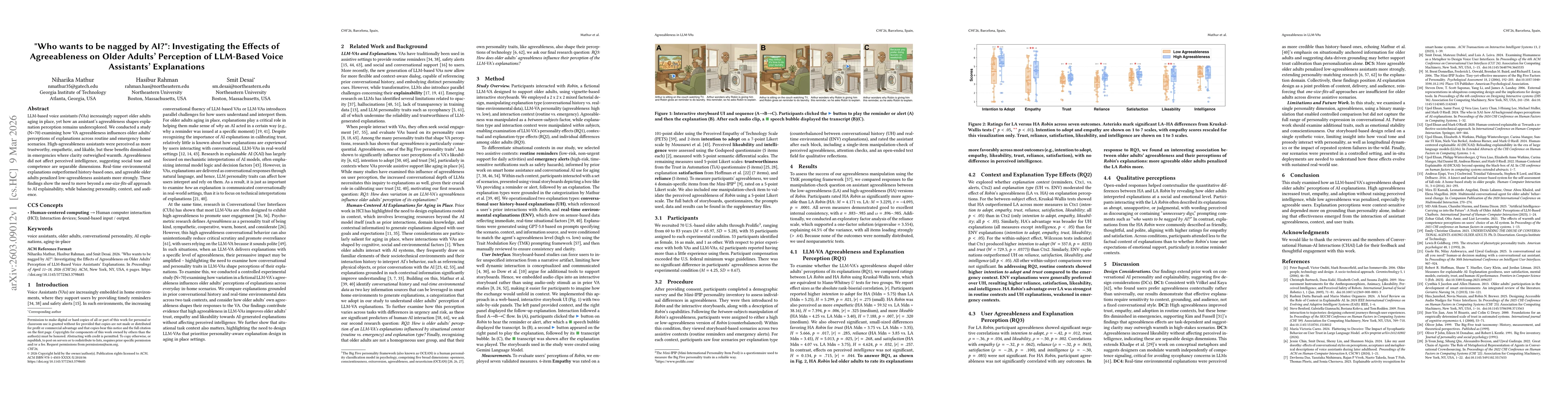 Thumbnail for "Who wants to be nagged by AI?": Investigating the Effects of Agreeableness on Older Adults' Perception of LLM-Based Voice Assistants' Explanations