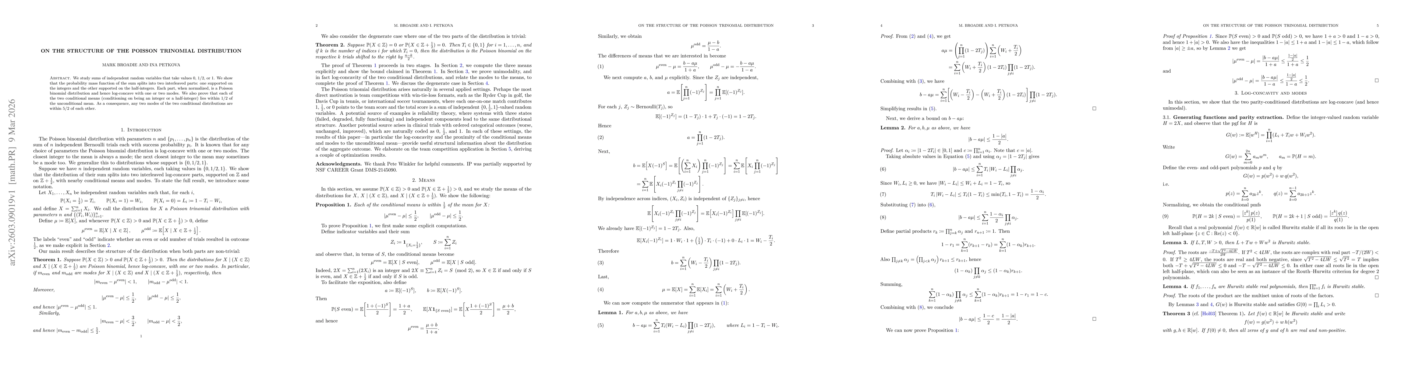 Thumbnail for On the structure of the Poisson trinomial distribution