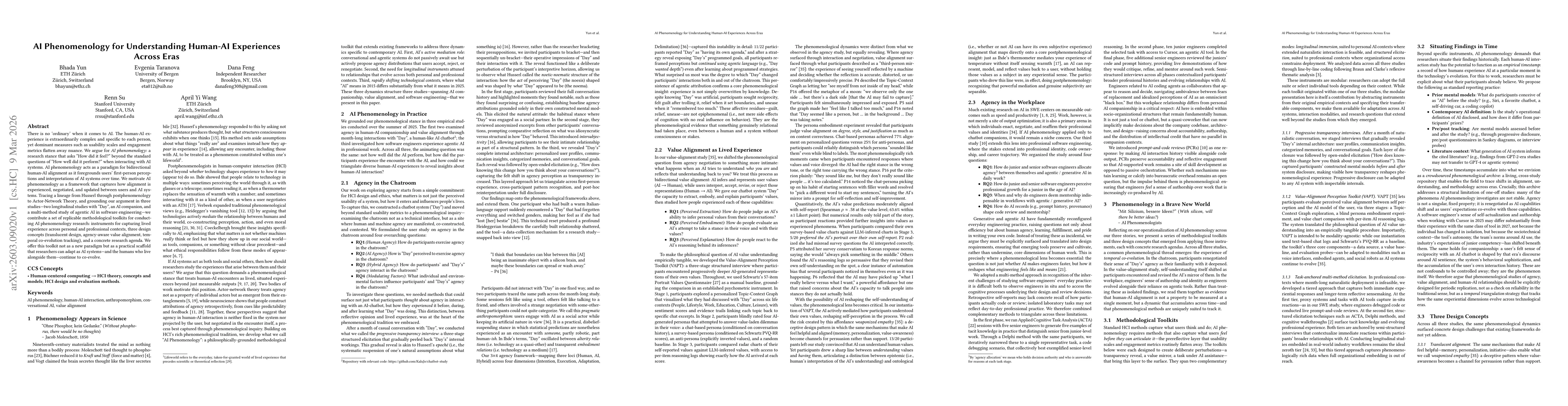 Thumbnail for AI Phenomenology for Understanding Human-AI Experiences Across Eras
