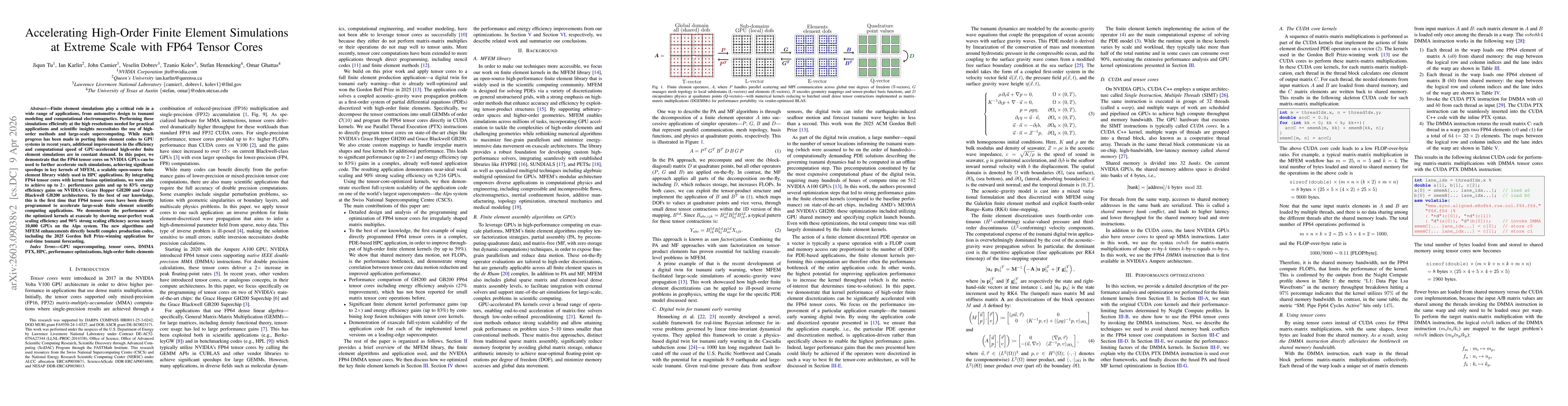 Thumbnail for Accelerating High-Order Finite Element Simulations at Extreme Scale with FP64 Tensor Cores