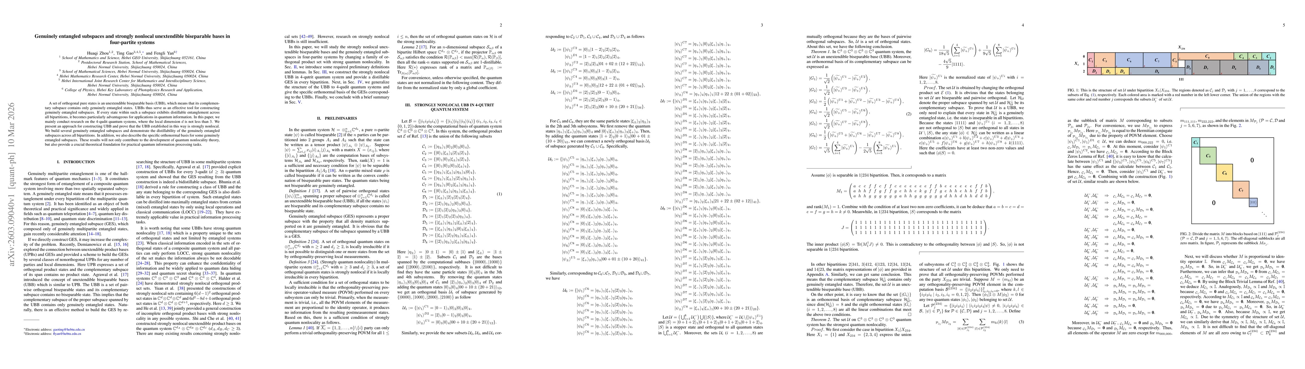 Thumbnail for Genuinely entangled subspaces and strongly nonlocal unextendible biseparable bases in four-partite systems