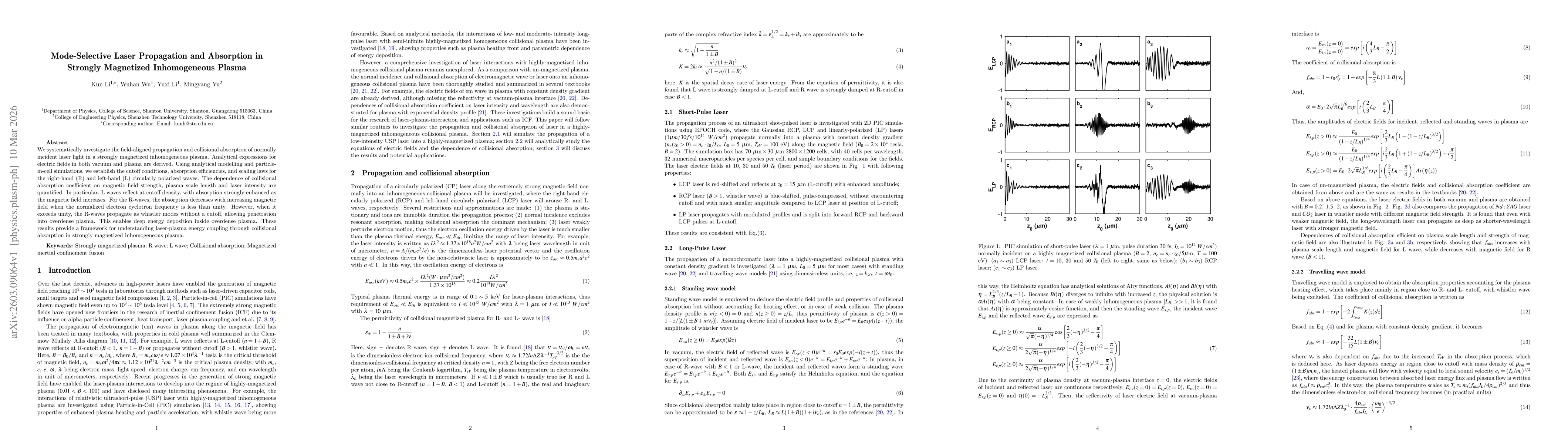 Thumbnail for Mode-Selective Laser Propagation and Absorption in Strongly Magnetized Inhomogeneous Plasma