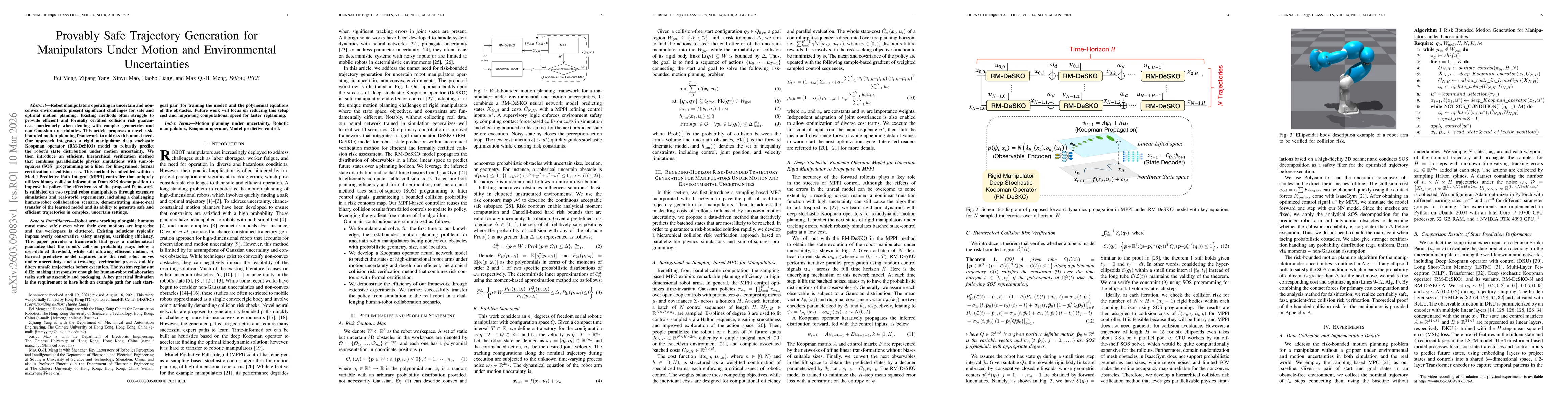 Thumbnail for Provably Safe Trajectory Generation for Manipulators Under Motion and Environmental Uncertainties