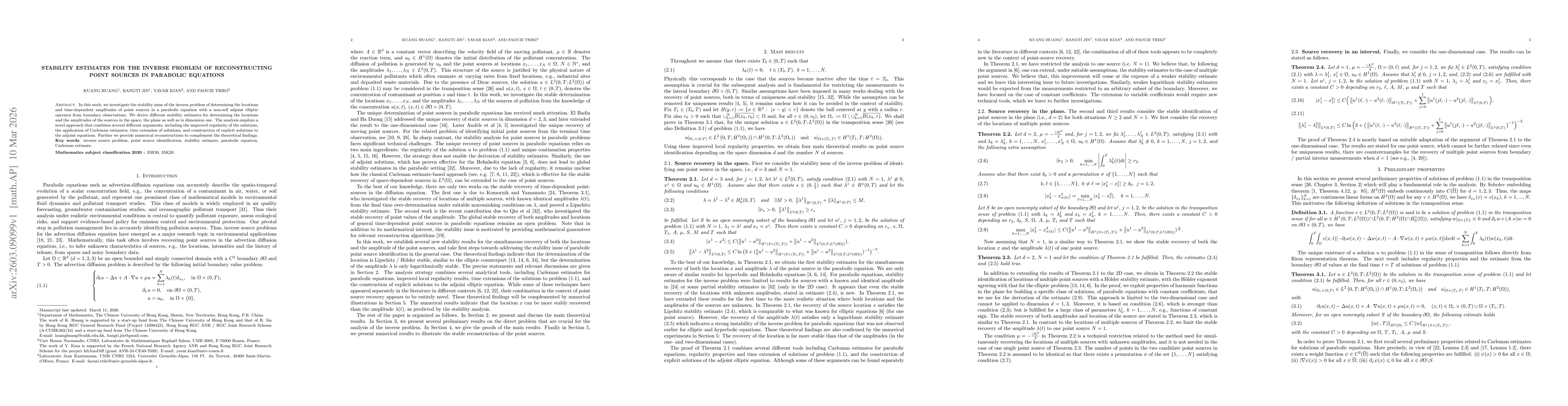 Thumbnail for Stability Estimates for the Inverse Problem of Reconstructing Point sources in Parabolic Equations