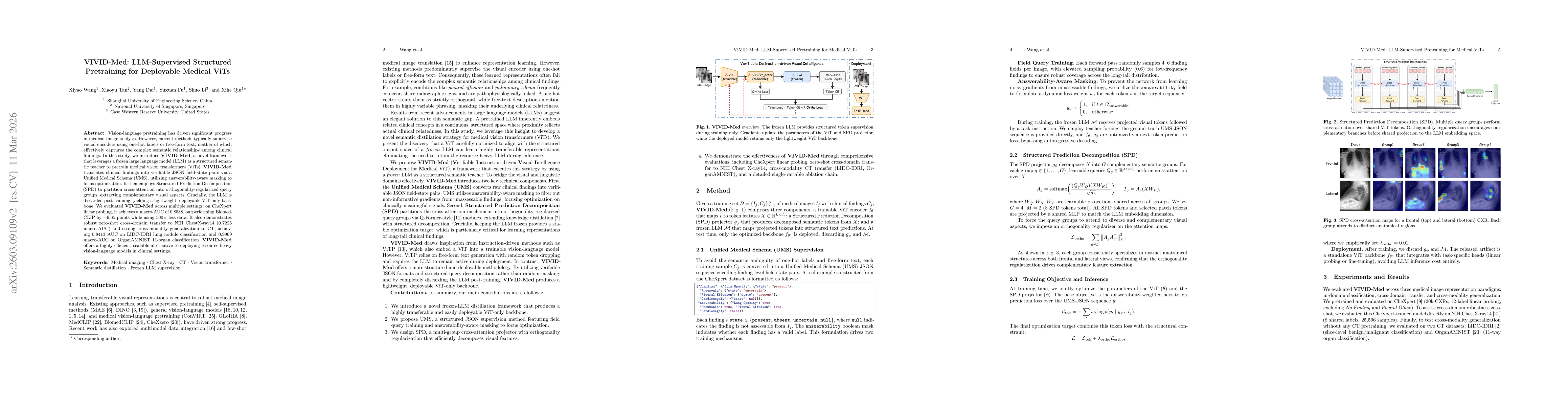 Thumbnail for VIVID-Med: LLM-Supervised Structured Pretraining for Deployable Medical ViTs
