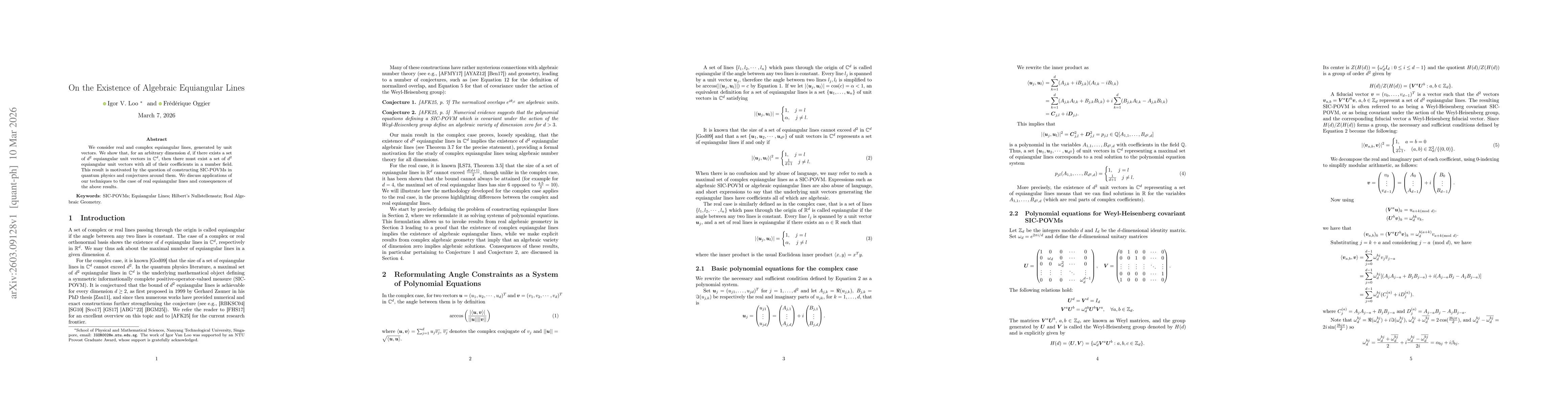 Thumbnail for On the Existence of Algebraic Equiangular Lines