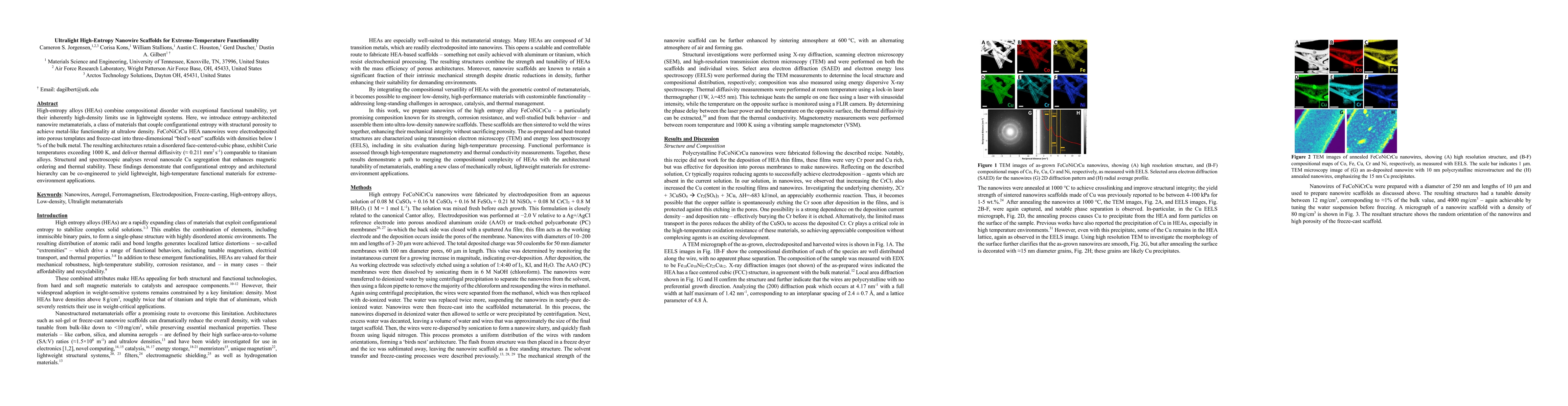 Thumbnail for Ultralight High-Entropy Nanowire Scaffolds for Extreme-Temperature Functionality