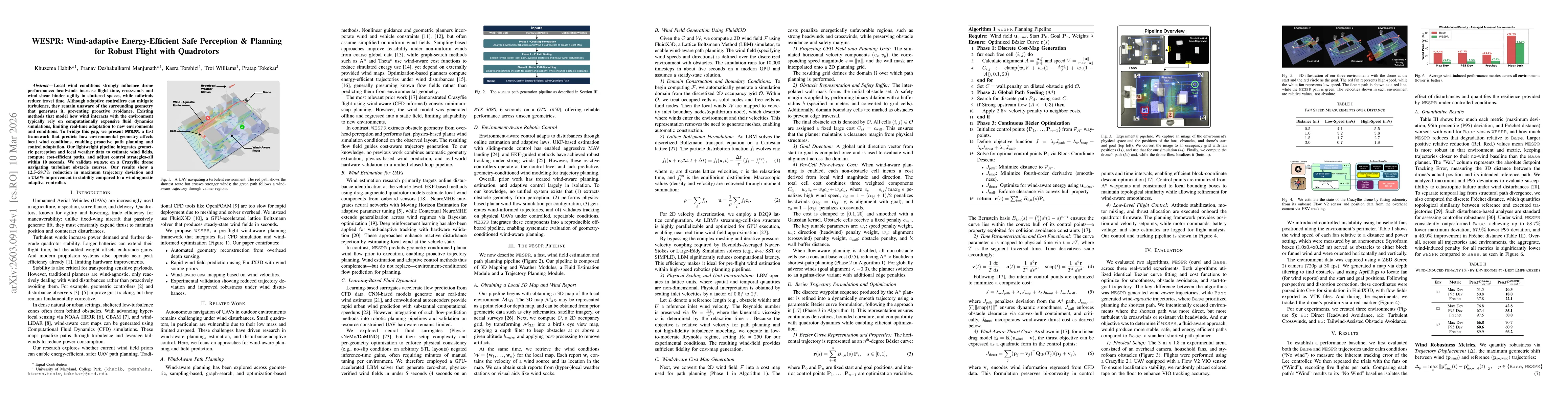 Thumbnail for WESPR: Wind-adaptive Energy-Efficient Safe Perception & Planning for Robust Flight with Quadrotors