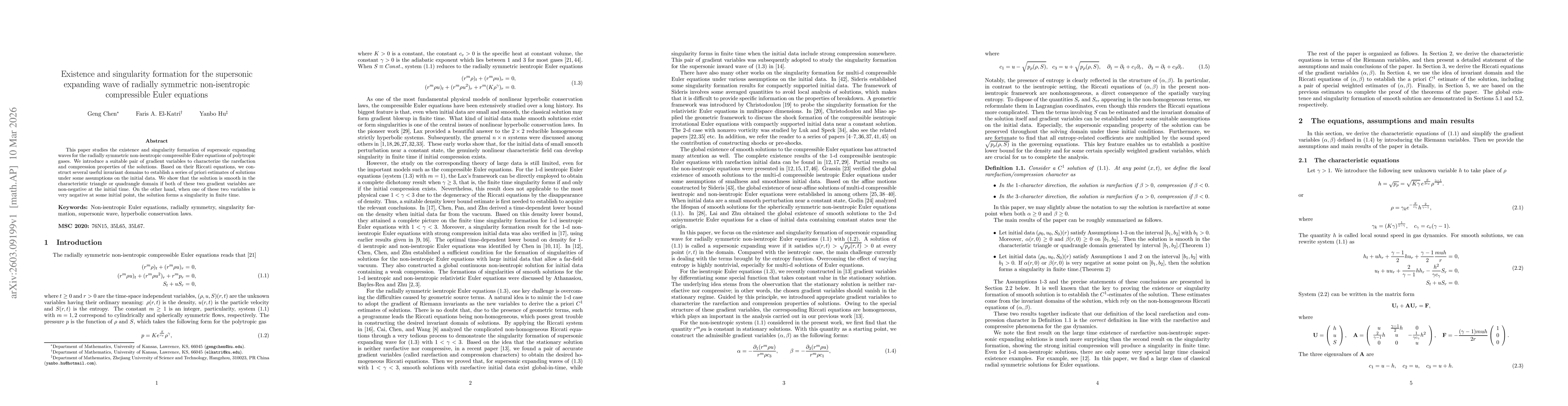 Thumbnail for Existence and singularity formation for the supersonic expanding wave of radially symmetric non-isentropic compressible Euler equations