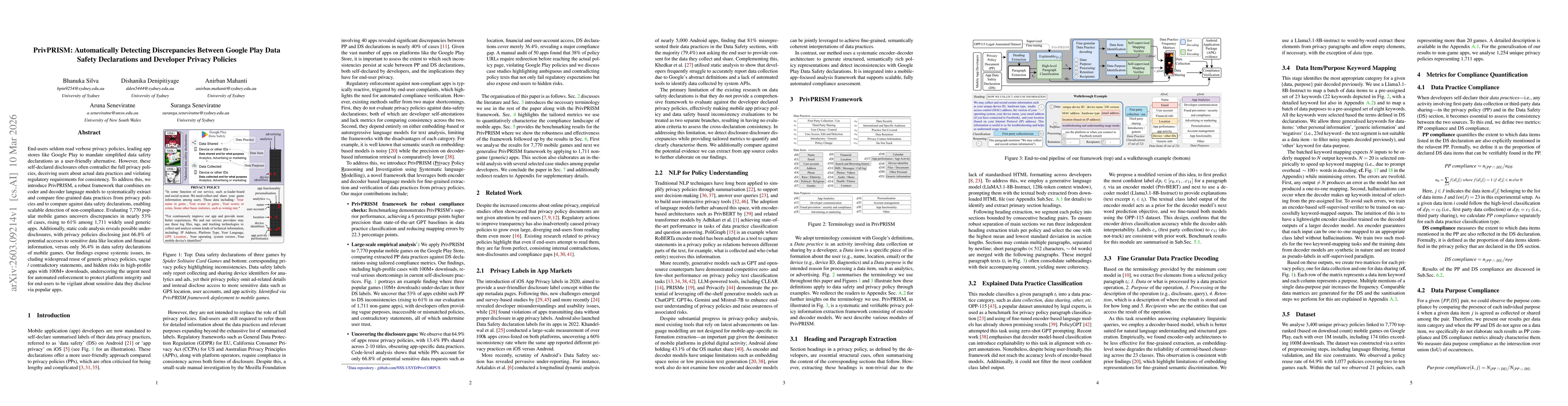 Thumbnail for PrivPRISM: Automatically Detecting Discrepancies Between Google Play Data Safety Declarations and Developer Privacy Policies