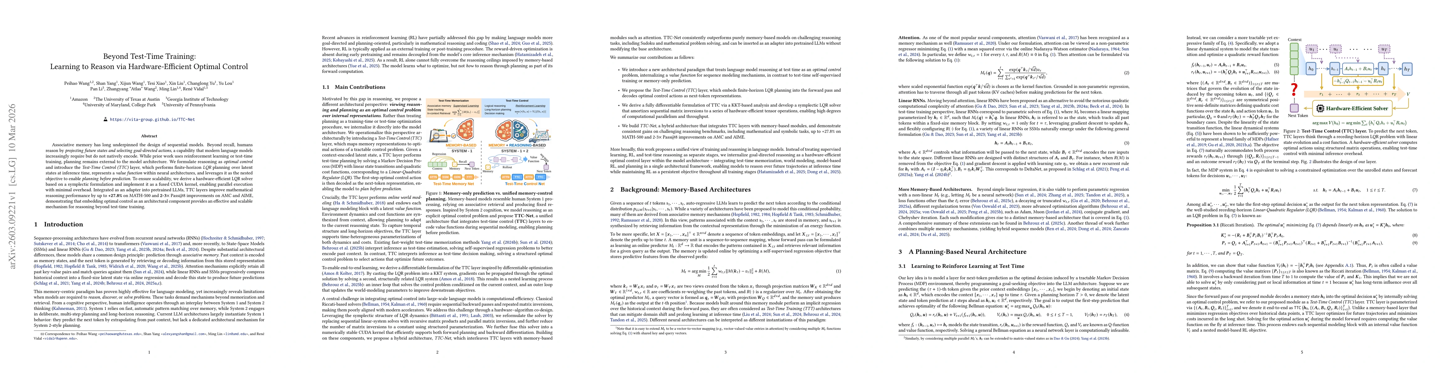 Thumbnail for Beyond Test-Time Training: Learning to Reason via Hardware-Efficient Optimal Control