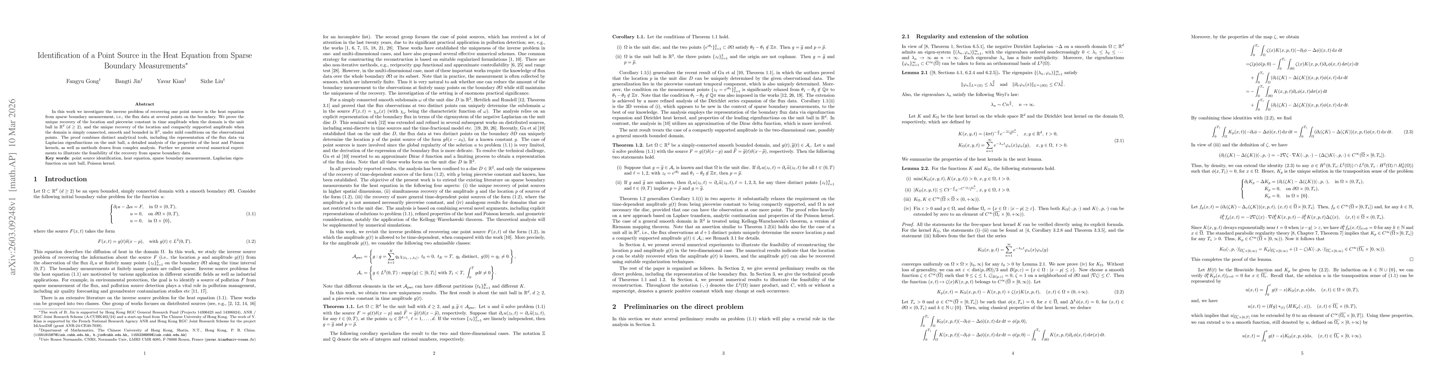 Thumbnail for Identification of a Point Source in the Heat Equation from Sparse Boundary Measurements