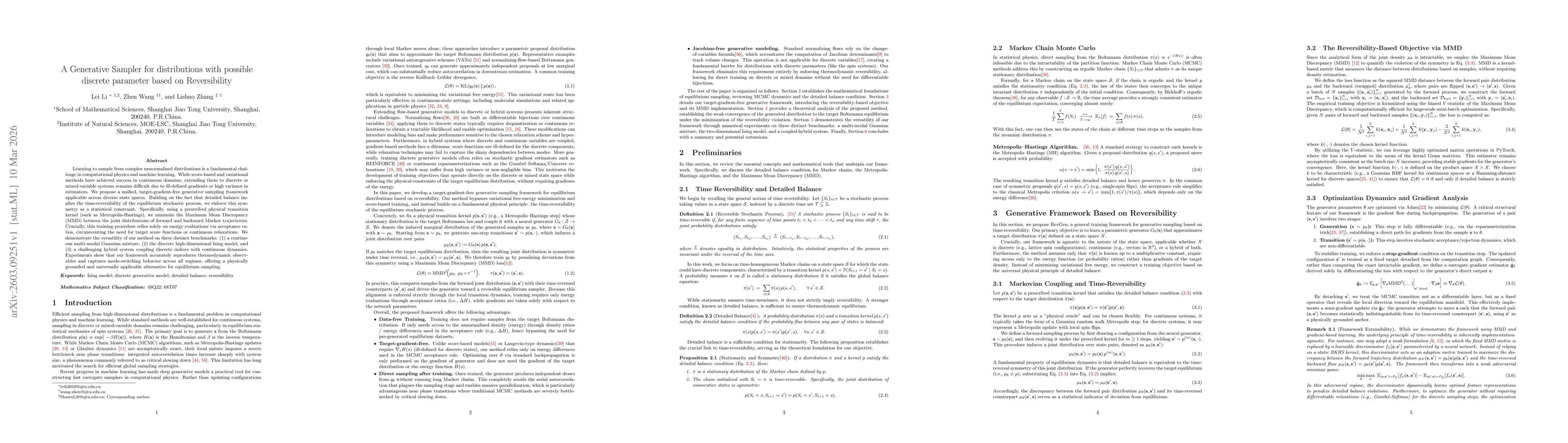 Thumbnail for A Generative Sampler for distributions with possible discrete parameter based on Reversibility