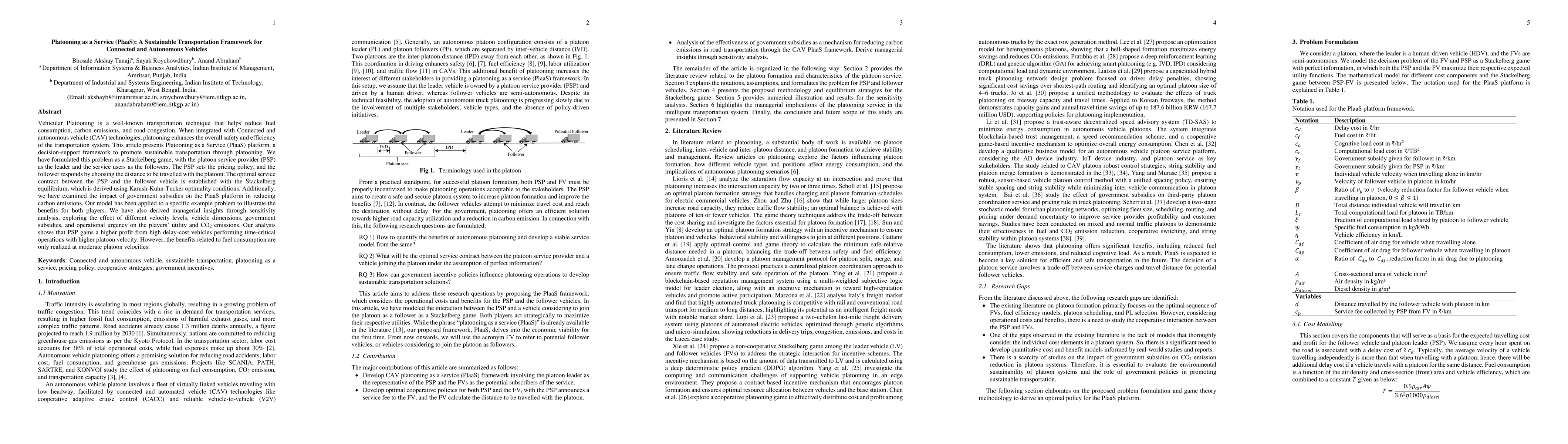Thumbnail for Platooning as a Service (PlaaS): A Sustainable Transportation Framework for Connected and Autonomous Vehicles