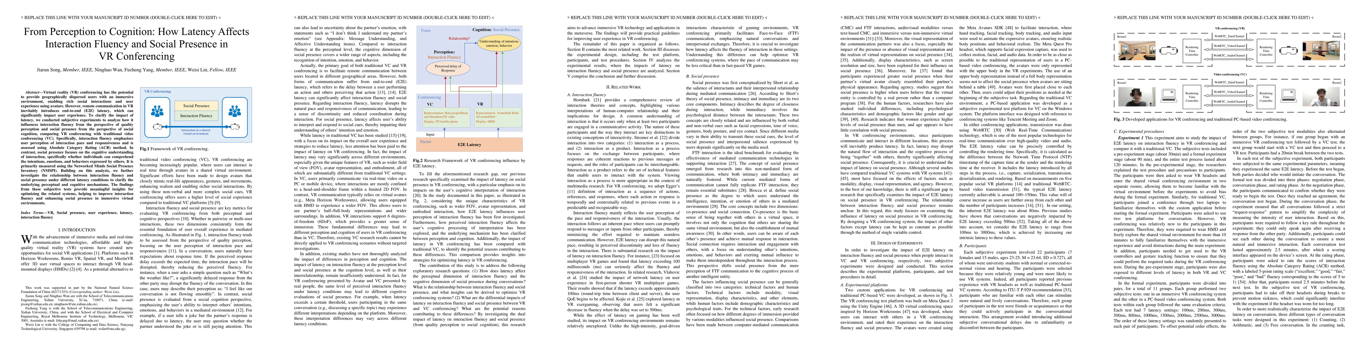Thumbnail for From Perception to Cognition: How Latency Affects Interaction Fluency and Social Presence in VR Conferencing