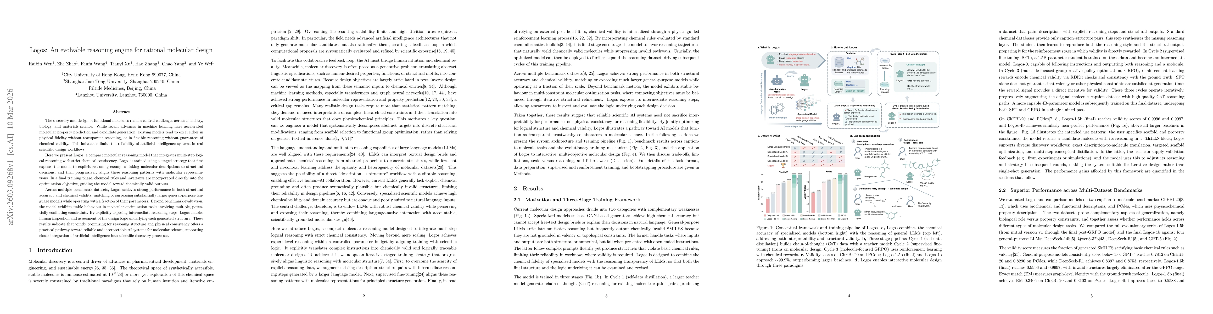 Thumbnail for Logos: An evolvable reasoning engine for rational molecular design