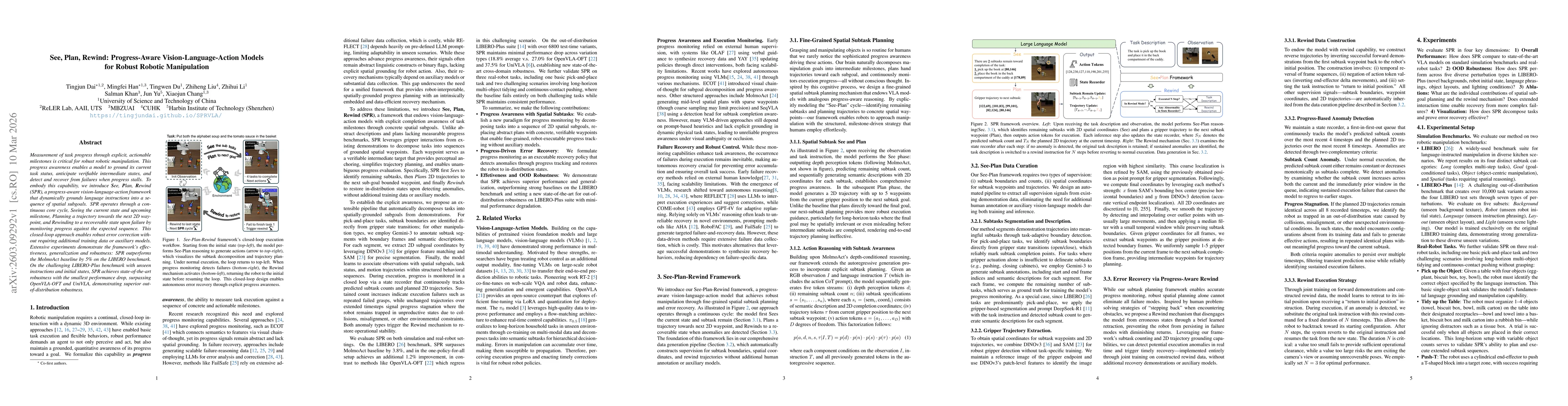 Thumbnail for See, Plan, Rewind: Progress-Aware Vision-Language-Action Models for Robust Robotic Manipulation