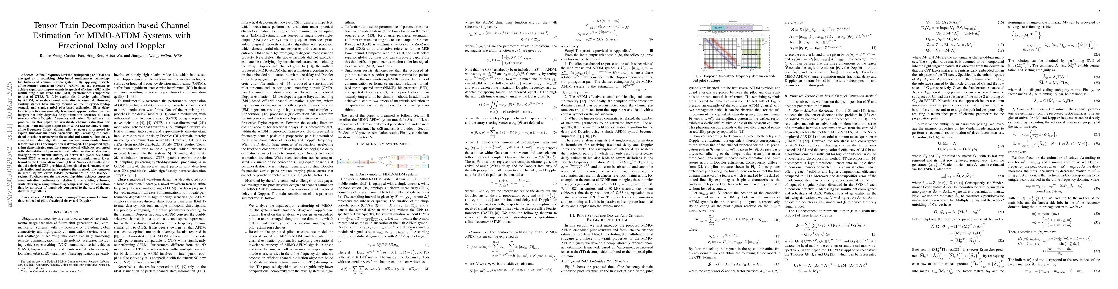 Thumbnail for Tensor Train Decomposition-based Channel Estimation for MIMO-AFDM Systems with Fractional Delay and Doppler