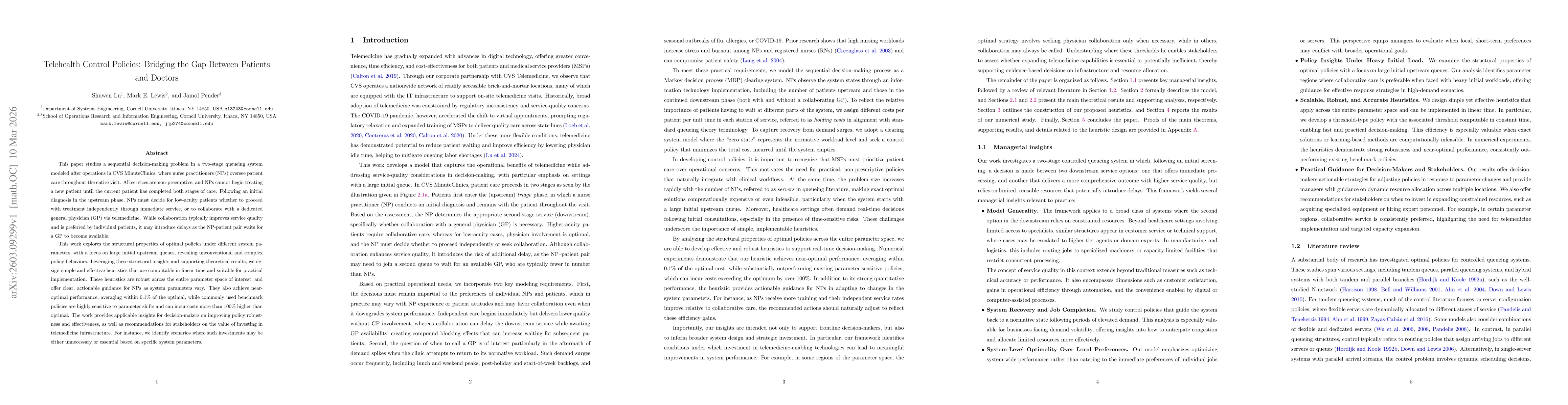 Thumbnail for Telehealth Control Policies: Bridging the Gap Between Patients and Doctors