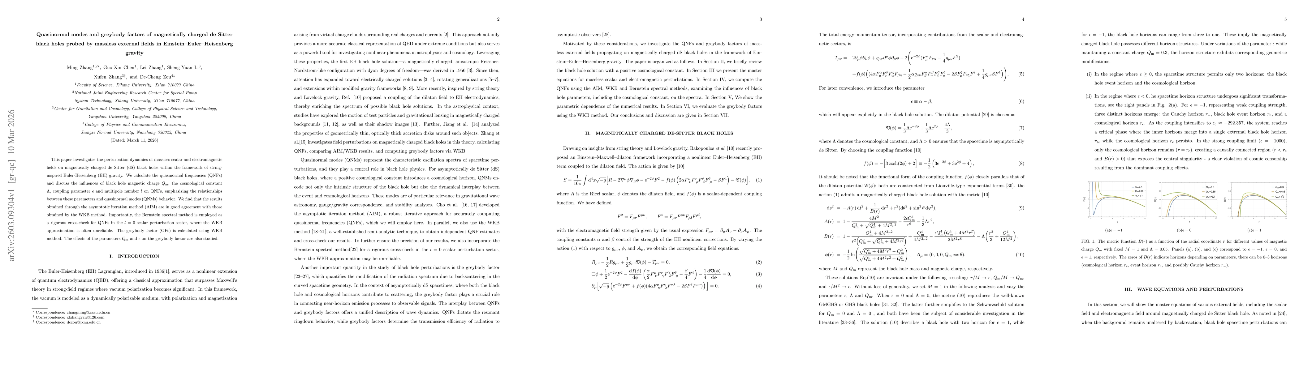 Thumbnail for Quasinormal modes and greybody factors of magnetically charged de Sitter black holes probed by massless external fields in Einstein Euler Heisenberg gravity