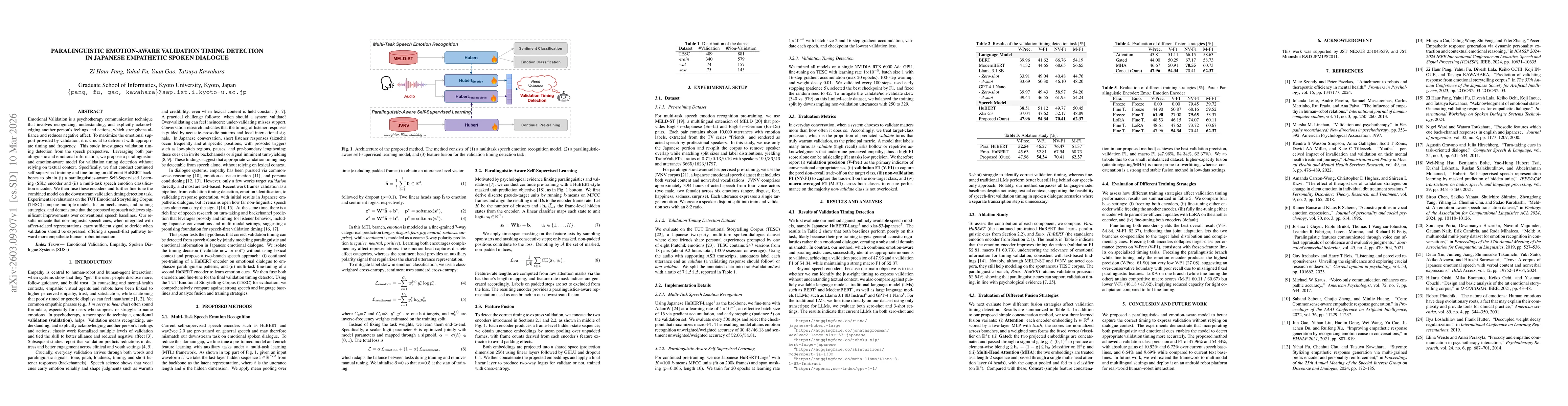 Thumbnail for Paralinguistic Emotion-Aware Validation Timing Detection in Japanese Empathetic Spoken Dialogue