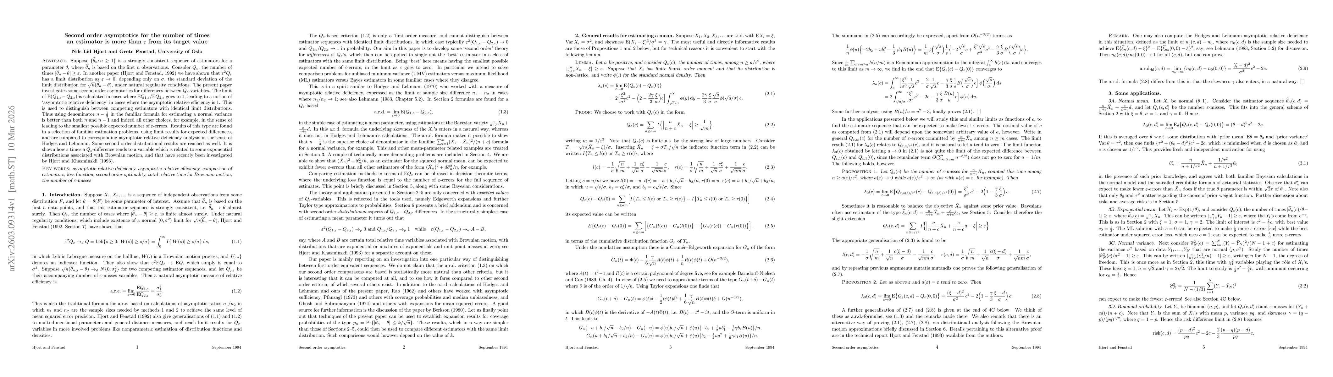 Thumbnail for Second order asymptotics for the number of times an estimator is more than epsilon from its target value