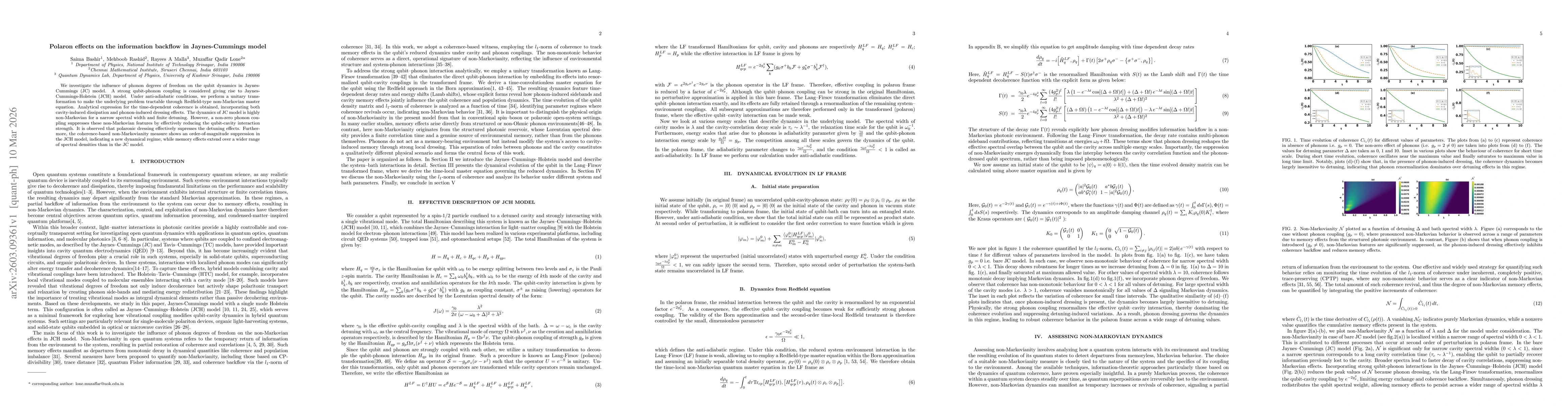 Thumbnail for Polaron effects on the information backflow in Jaynes-Cummings model