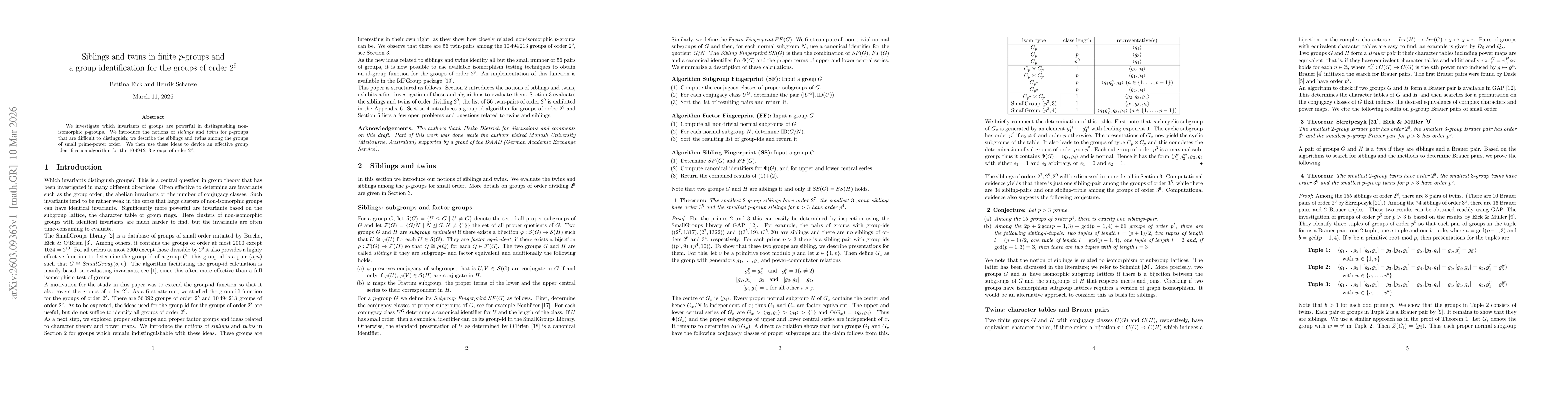 Thumbnail for Siblings and twins in finite p-groups and a group identification for the groups of order $2^9$