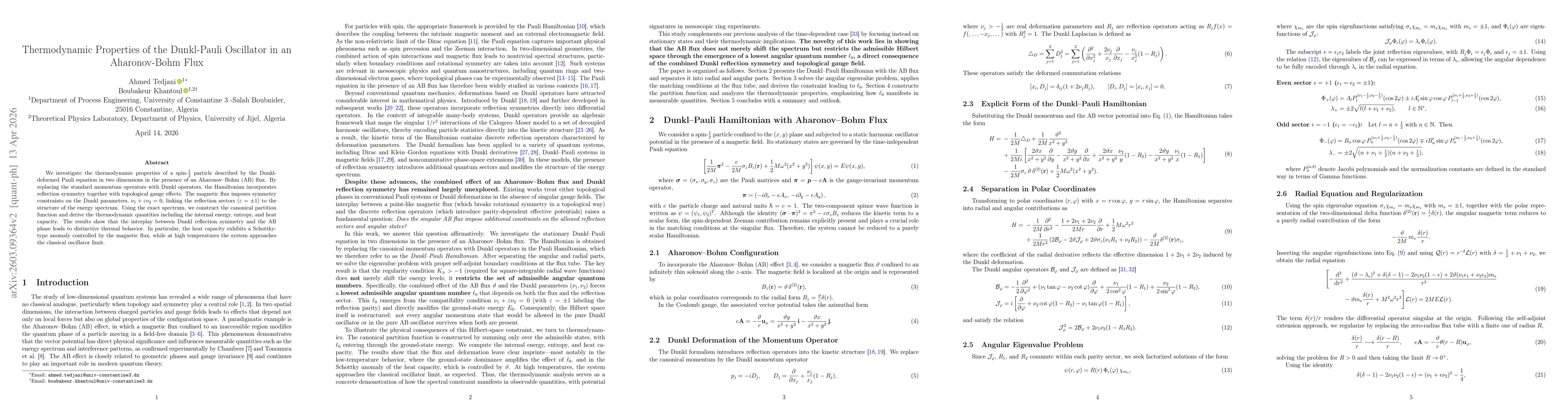 Thumbnail for Thermodynamic Properties of the Dunkl-Pauli Oscillator in an Aharonov-Bohm Flux