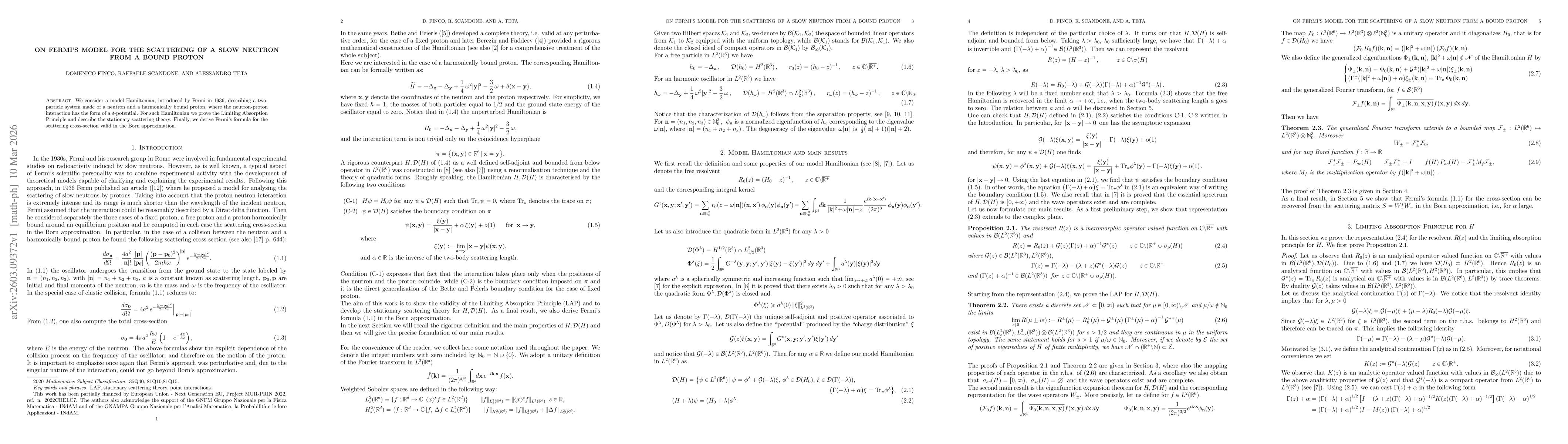 Thumbnail for On Fermi's model for the scattering of a slow neutron from a bound proton