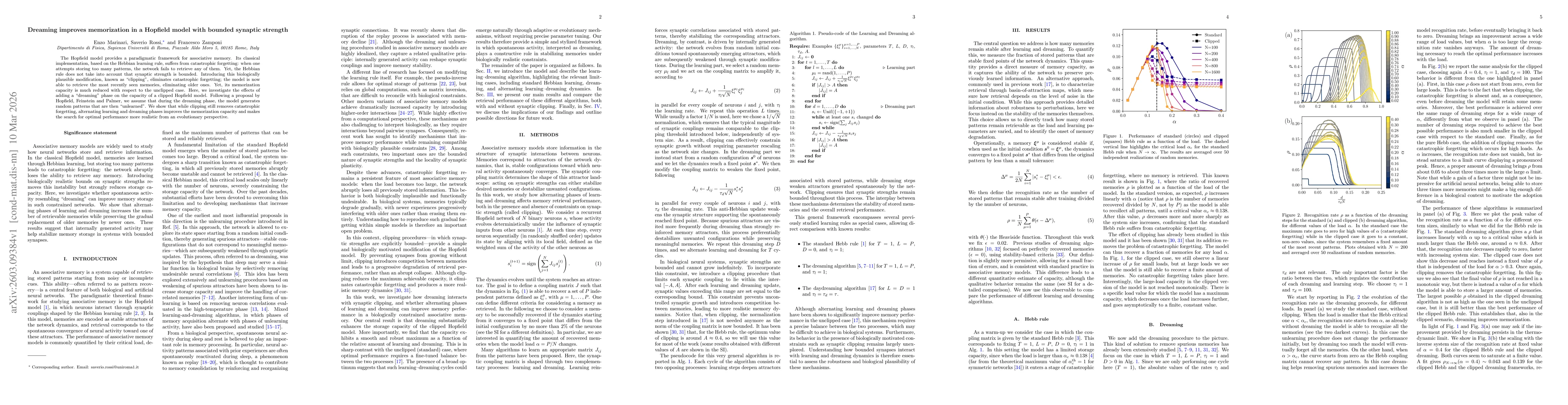 Thumbnail for Dreaming improves memorization in a Hopfield model with bounded synaptic strength