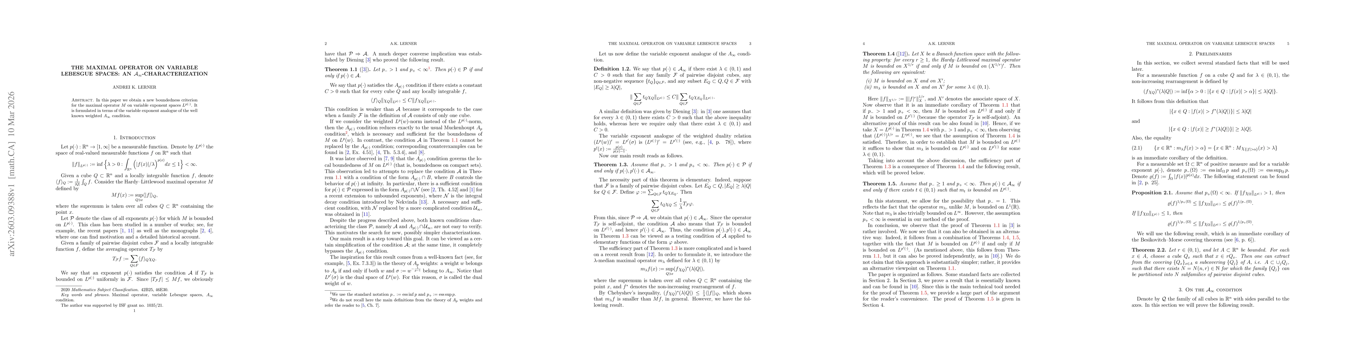 Thumbnail for The maximal operator on variable Lebesgue spaces: an ${\mathcal A}_{\infty}$-characterization