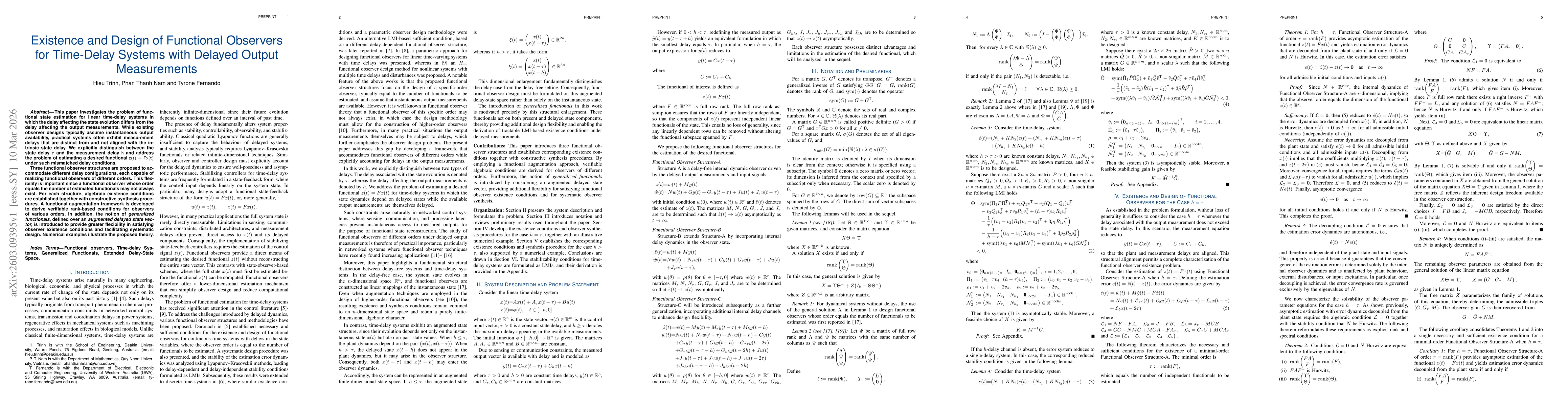 Thumbnail for Existence and Design of Functional Observers for Time-Delay Systems with Delayed Output Measurements