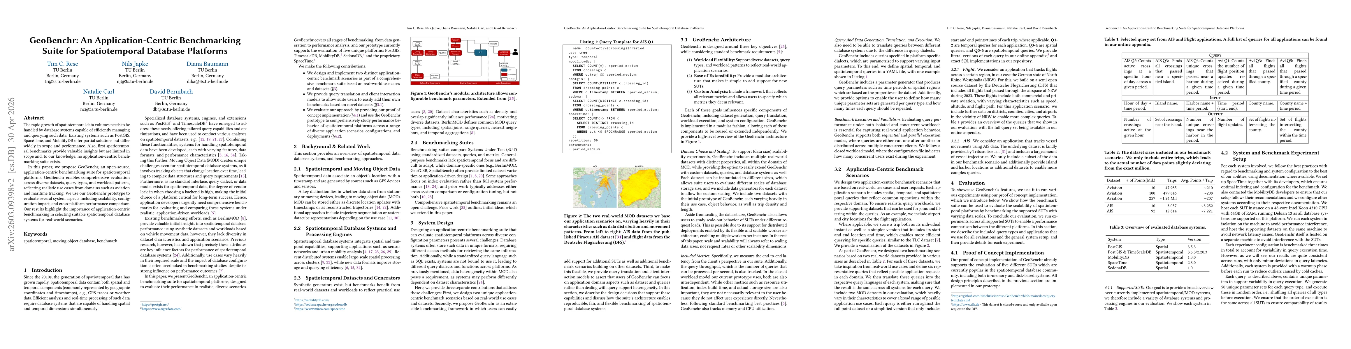 Thumbnail for GeoBenchr: An Application-Centric Benchmarking Suite for Spatiotemporal Database Platforms