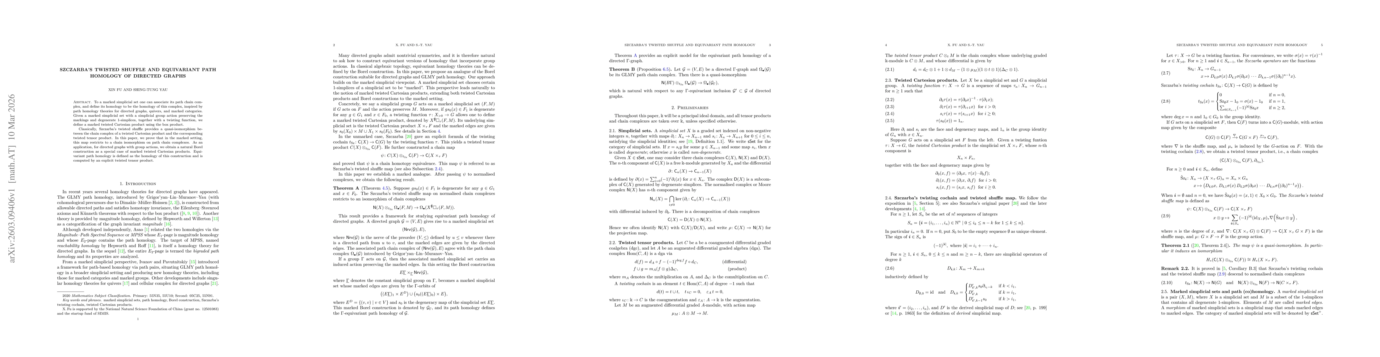 Thumbnail for Szczarba's twisted shuffle and equivariant path homology of directed graphs