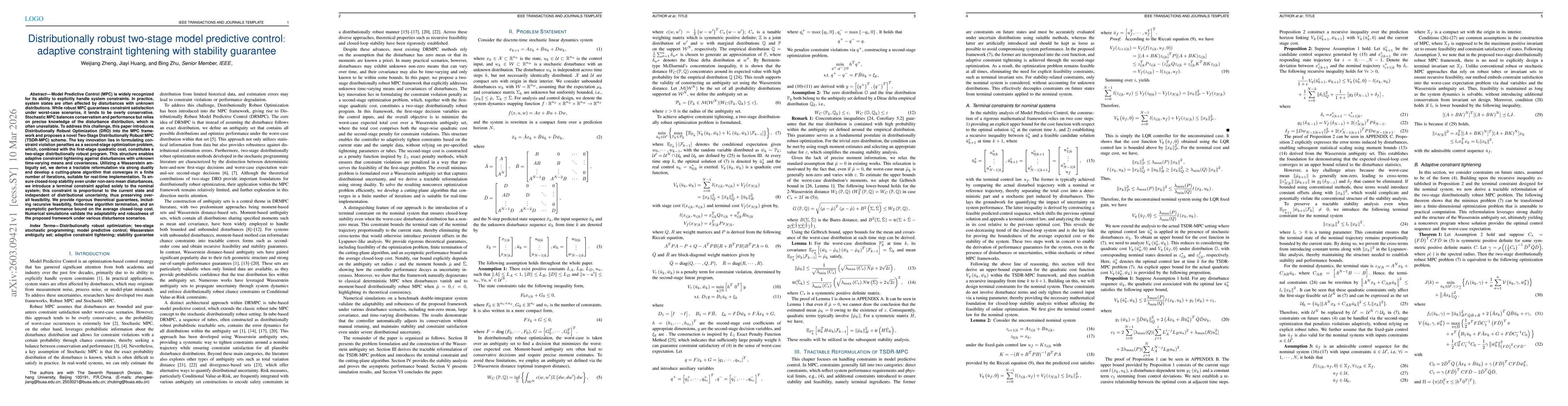 Thumbnail for Distributionally robust two-stage model predictive control: adaptive constraint tightening with stability guarantee