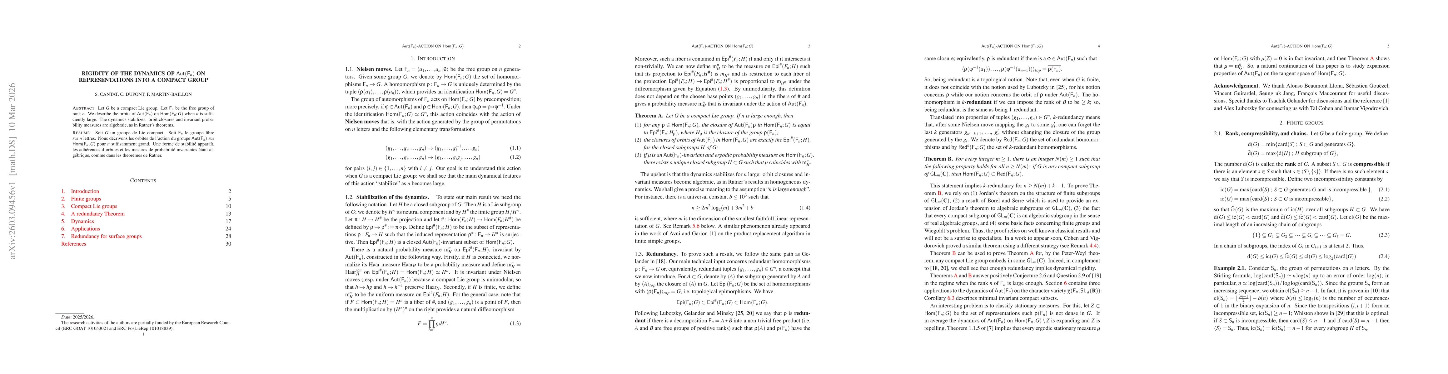 Thumbnail for Rigidity of the dynamics of ${\rm Aut}({\mathsf{F}}_n)$ on representations into a compact group