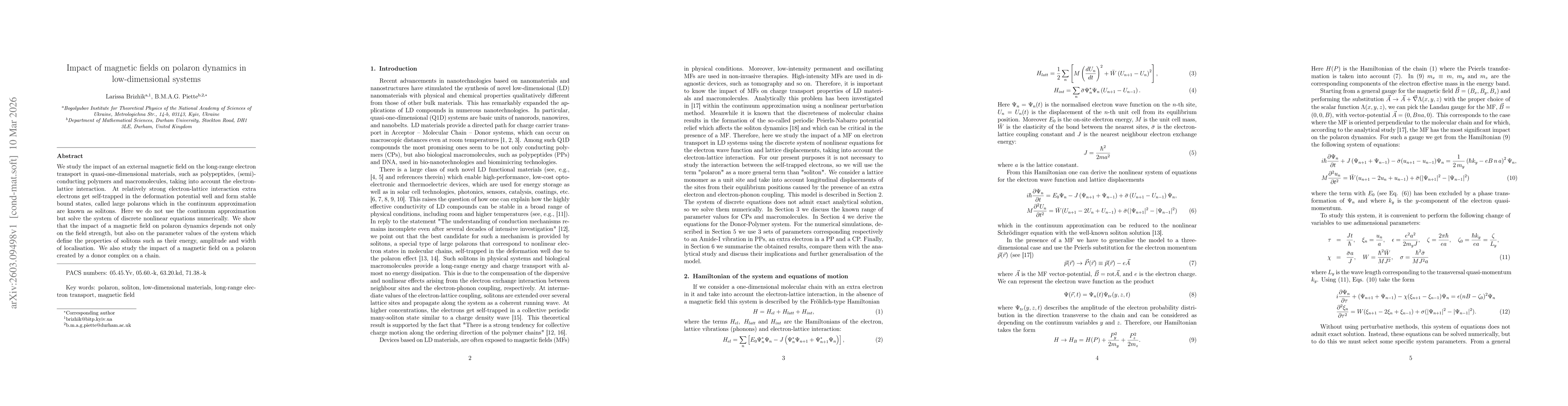 Thumbnail for Impact of magnetic fields on polaron dynamics in low-dimensional systems