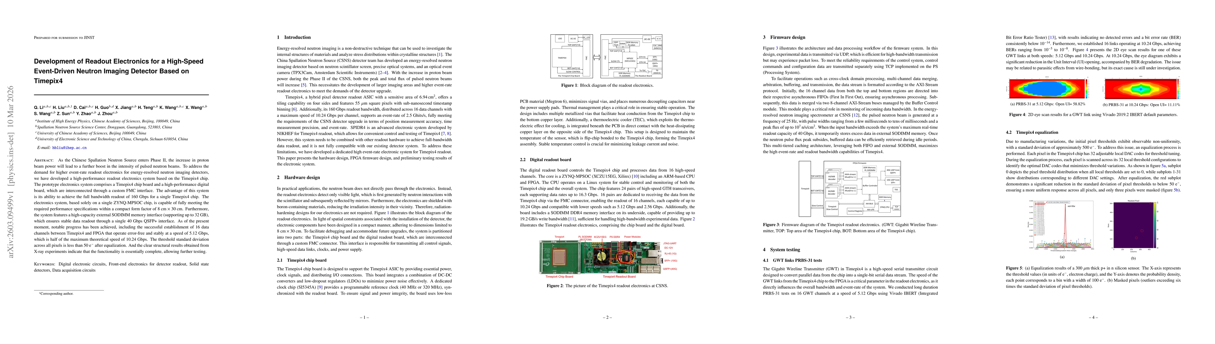 Thumbnail for Development of Readout Electronics for a High-Speed Event-Driven Neutron Imaging Detector Based on Timepix4