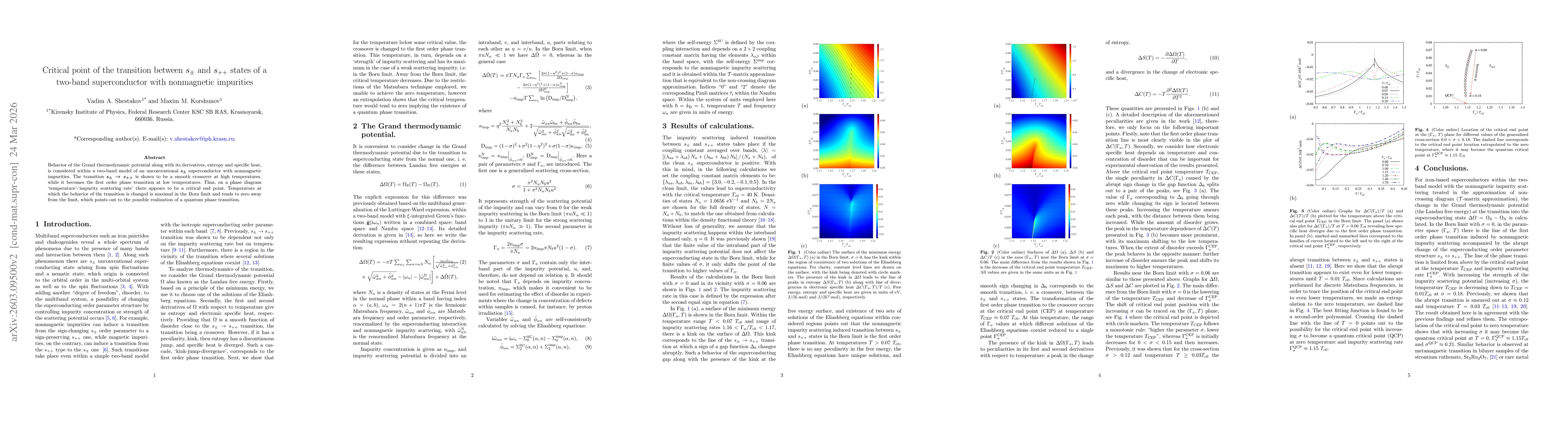 Thumbnail for Critical point of the transition between $s_\pm$ and $s_{++}$ states of a two-band superconductor with nonmagnetic impurities