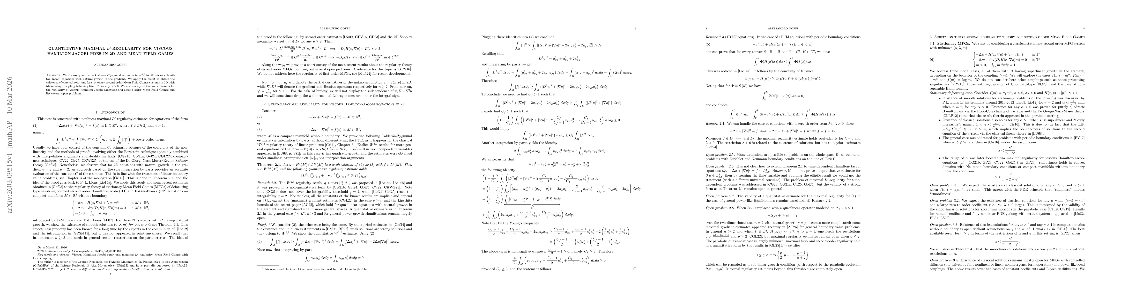Thumbnail for Quantitative maximal $L^2$-regularity for viscous Hamilton-Jacobi PDEs in 2D and Mean Field Games