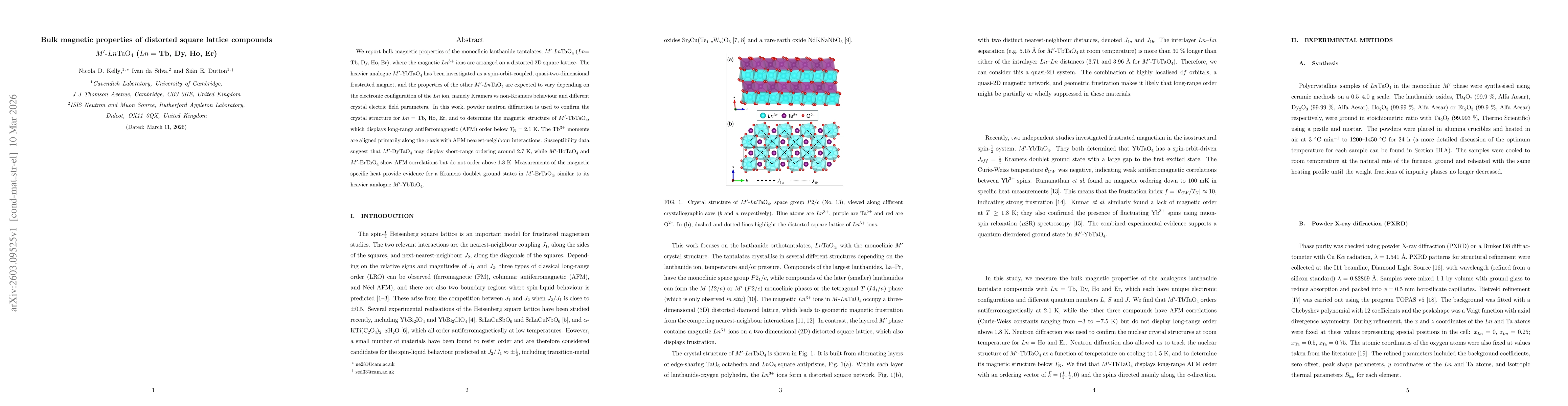 Thumbnail for Bulk magnetic properties of distorted square lattice compounds M'-LnTaO4 (Ln = Tb, Dy, Ho, Er)