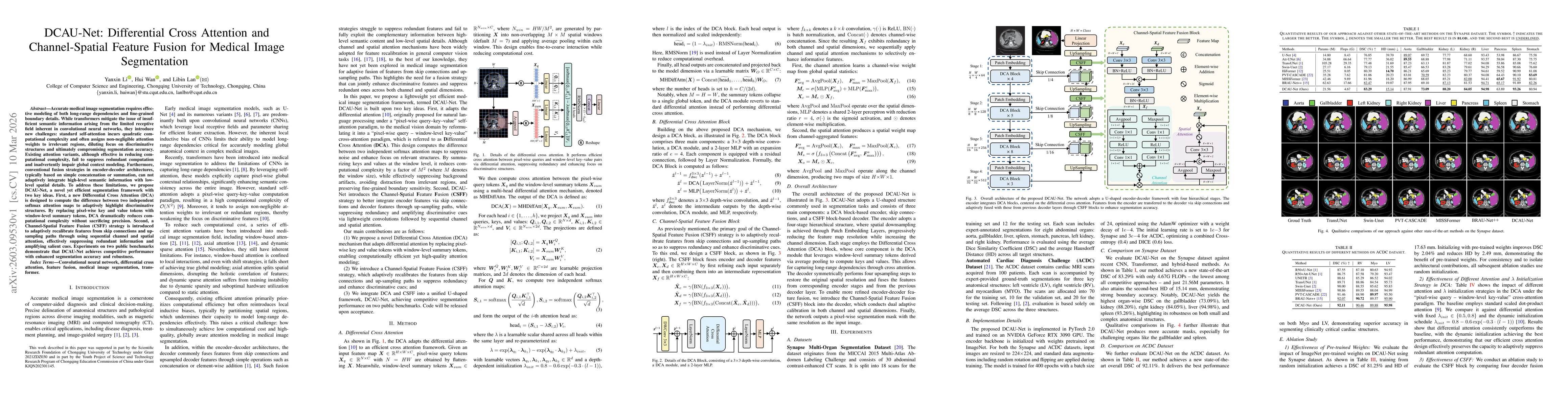 Thumbnail for DCAU-Net: Differential Cross Attention and Channel-Spatial Feature Fusion for Medical Image Segmentation