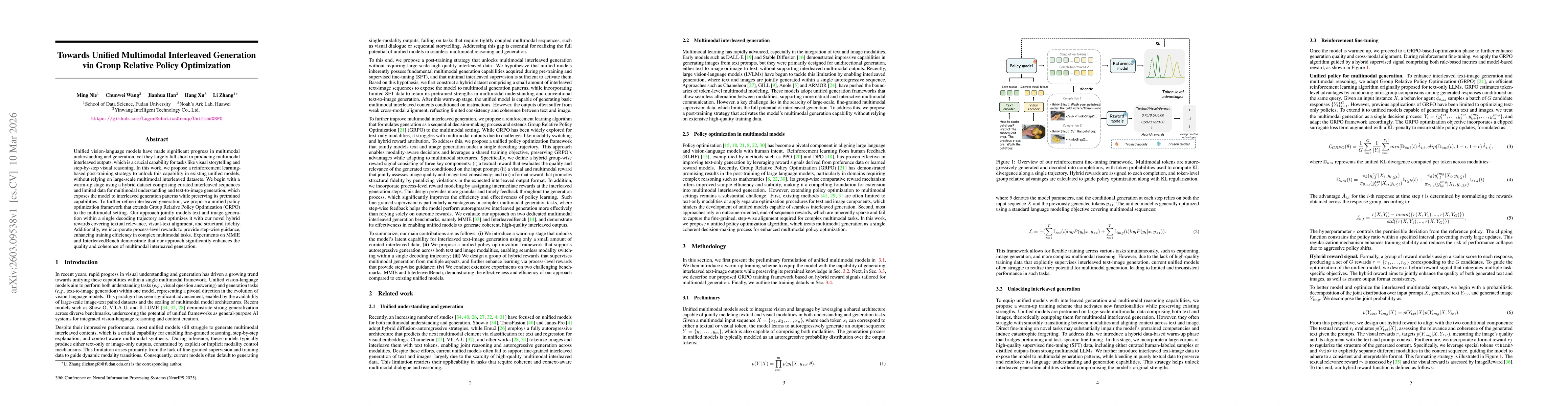 Thumbnail for Towards Unified Multimodal Interleaved Generation via Group Relative Policy Optimization
