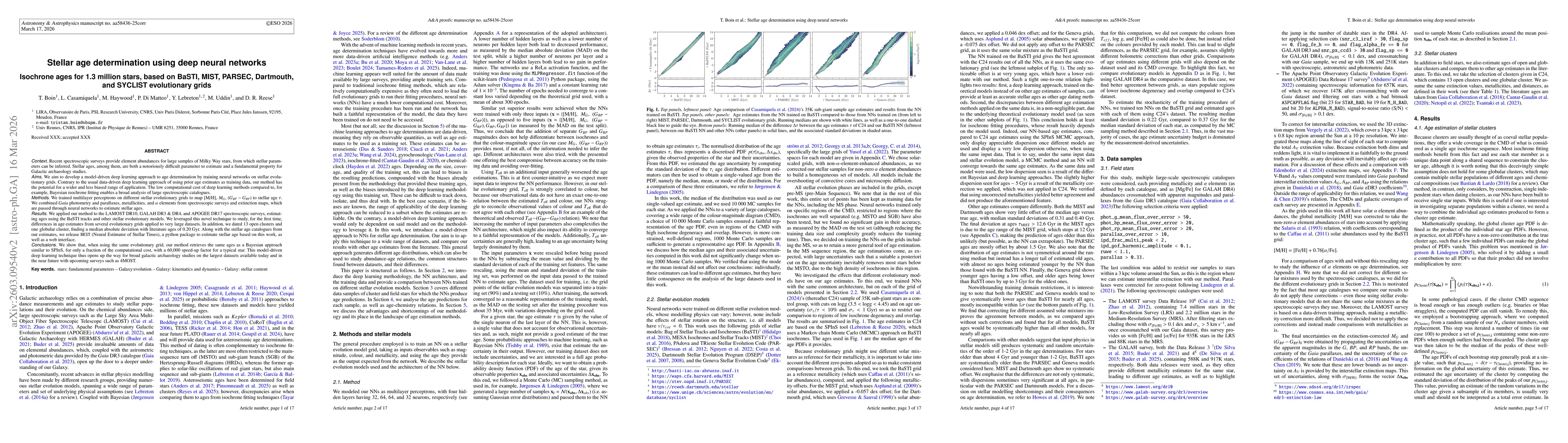Thumbnail for Stellar age determination using deep neural networks: Isochrone ages for 1.3 million stars, based on BaSTI, MIST, PARSEC, Dartmouth and SYCLIST evolutionary grids