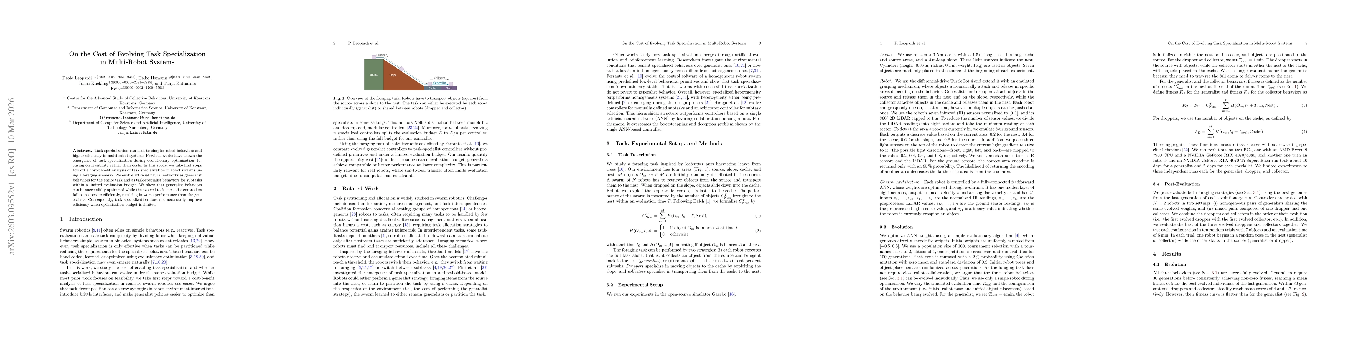 Thumbnail for On the Cost of Evolving Task Specialization in Multi-Robot Systems