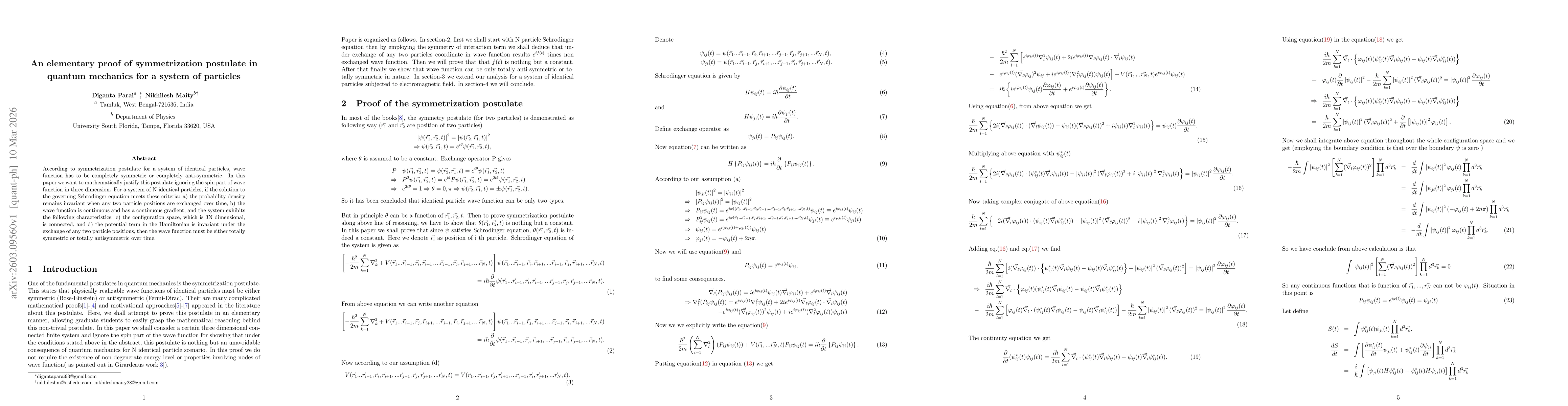 Thumbnail for An elementary proof of symmetrization postulate in quantum mechanics for a system of particles