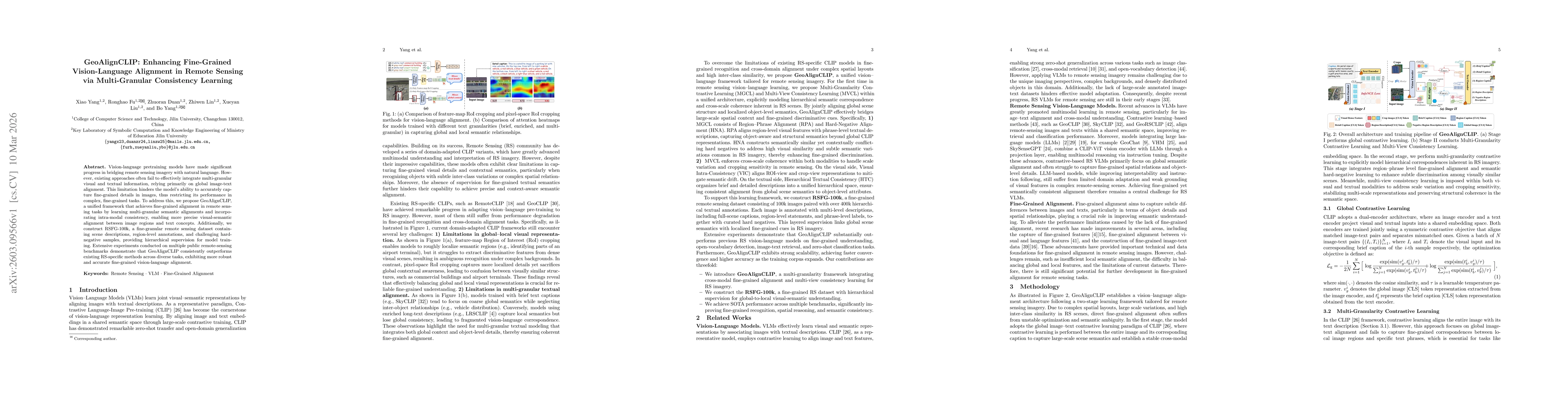 Thumbnail for GeoAlignCLIP: Enhancing Fine-Grained Vision-Language Alignment in Remote Sensing via Multi-Granular Consistency Learning