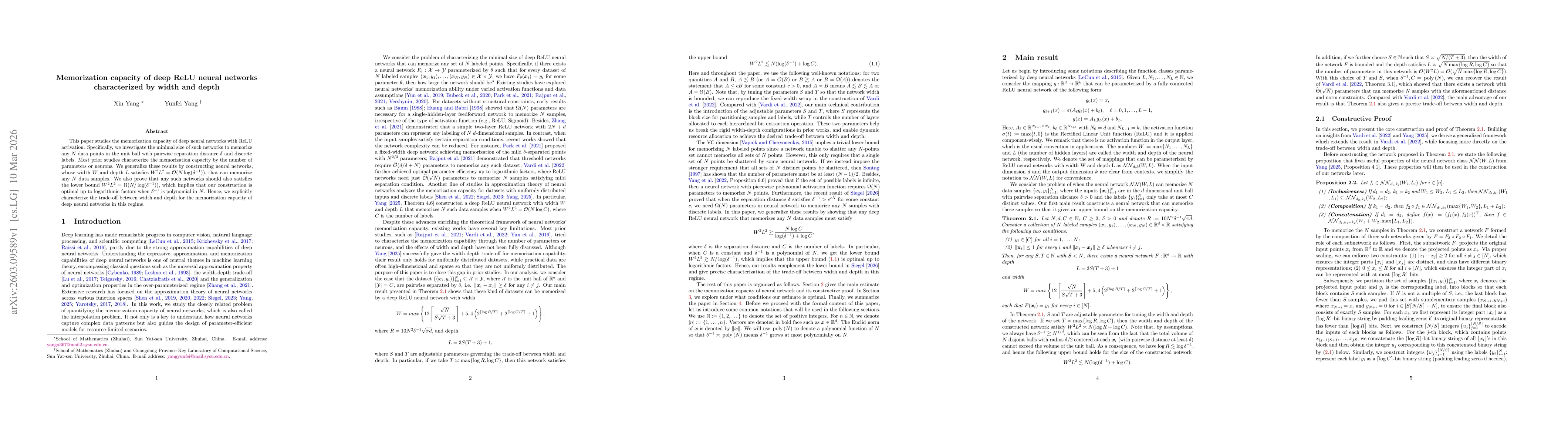 Thumbnail for Memorization capacity of deep ReLU neural networks characterized by width and depth